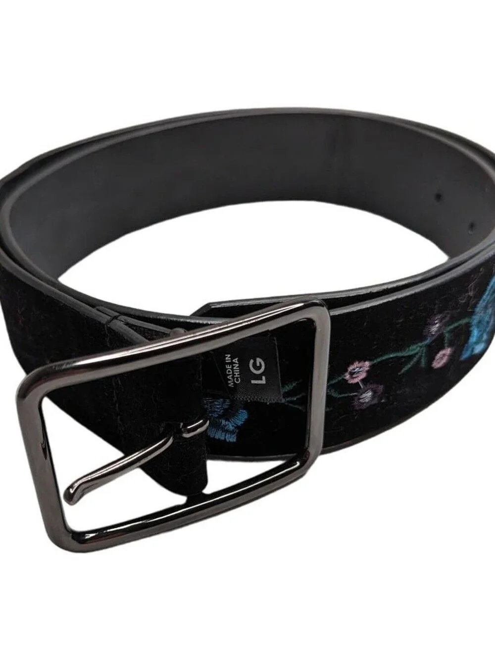 Hot Topic Womens Sz L Black Velvet Belt Embroidered Flowers